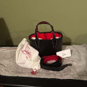 Christian Louboutin Cabata E/W Mini Tote Bag in Black Loubinthesky Leather